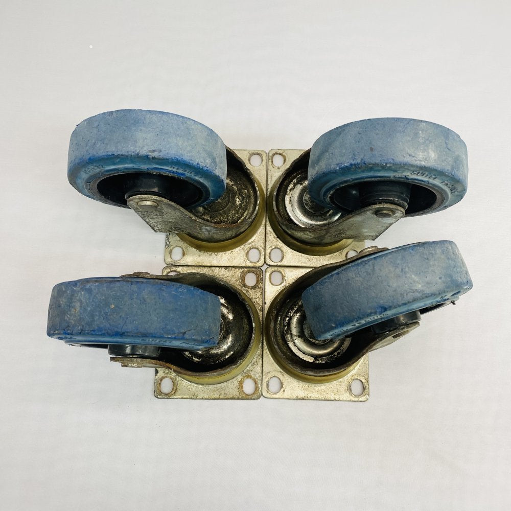 Resilex 100x32mm Blue Rubber Swivel Casters  Set of 4 - Industrial Grade D