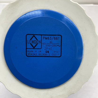 Lewden PM63/661 63A 2P+E Panel Mount IEC Inlet Socket IP67