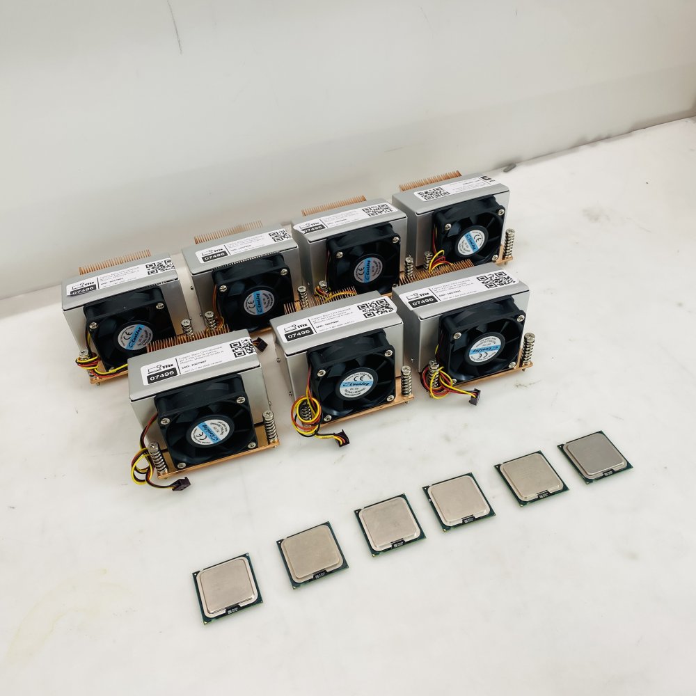 Lot of 6 x Intel Pentium E6500 CPUs + 7 x Copper Base Heatsinks with Fans