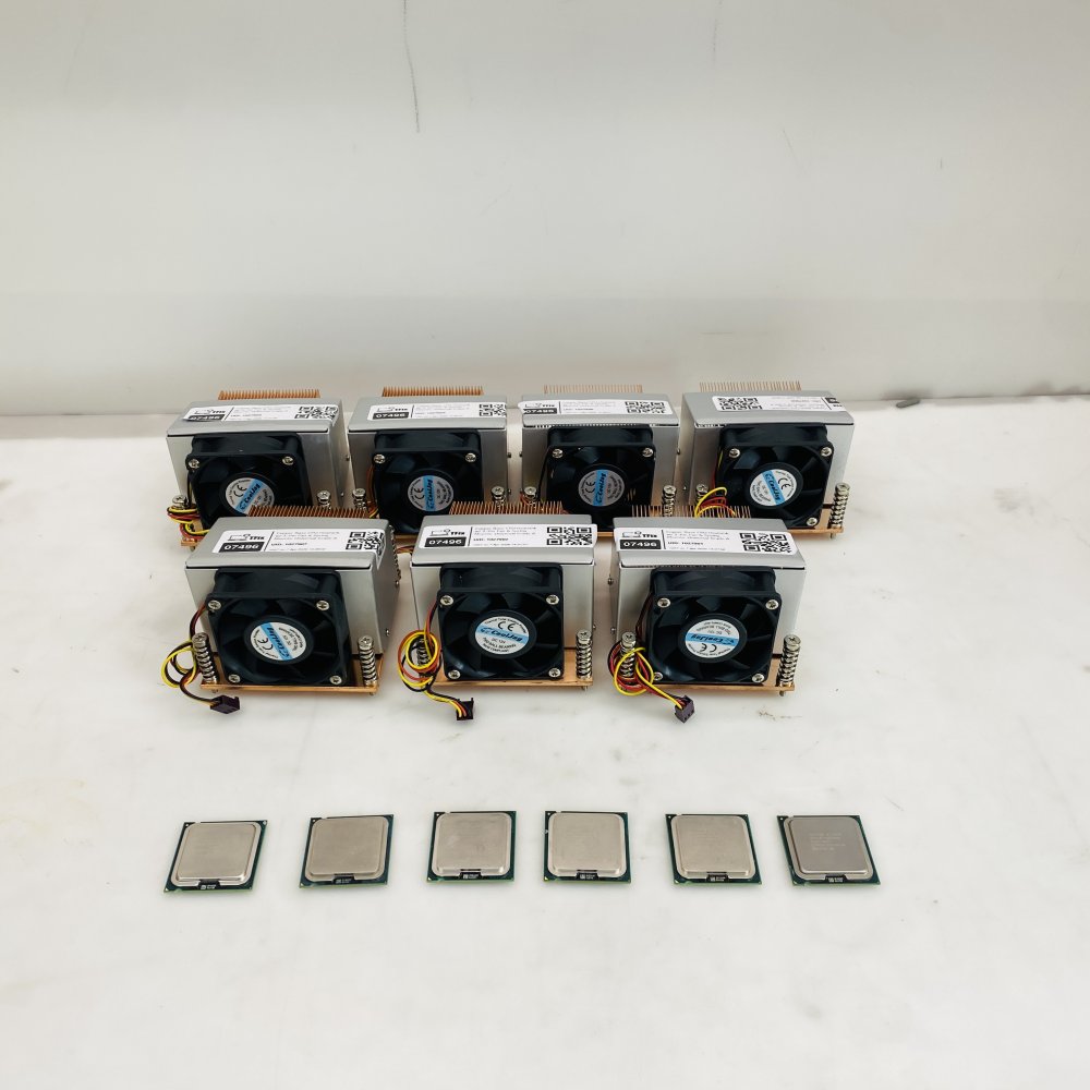 Lot of 6 x Intel Pentium E6500 CPUs + 7 x Copper Base Heatsinks with Fans