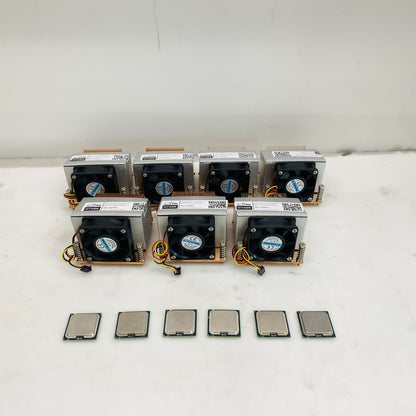 Lot of 6 x Intel Pentium E6500 CPUs + 7 x Copper Base Heatsinks with Fans