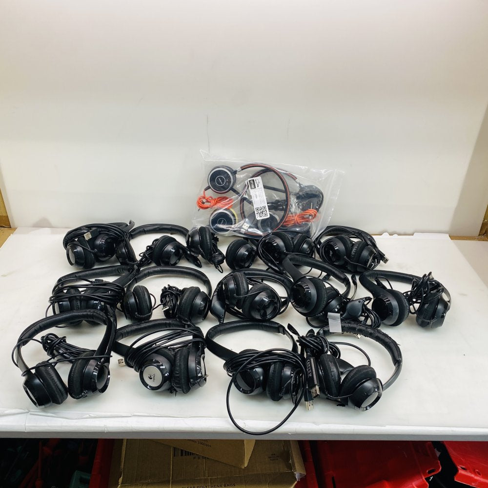 Job Lot IT Office Headsets 14x Logitech USB Headsets & 1x Jabra ENC010 Headset