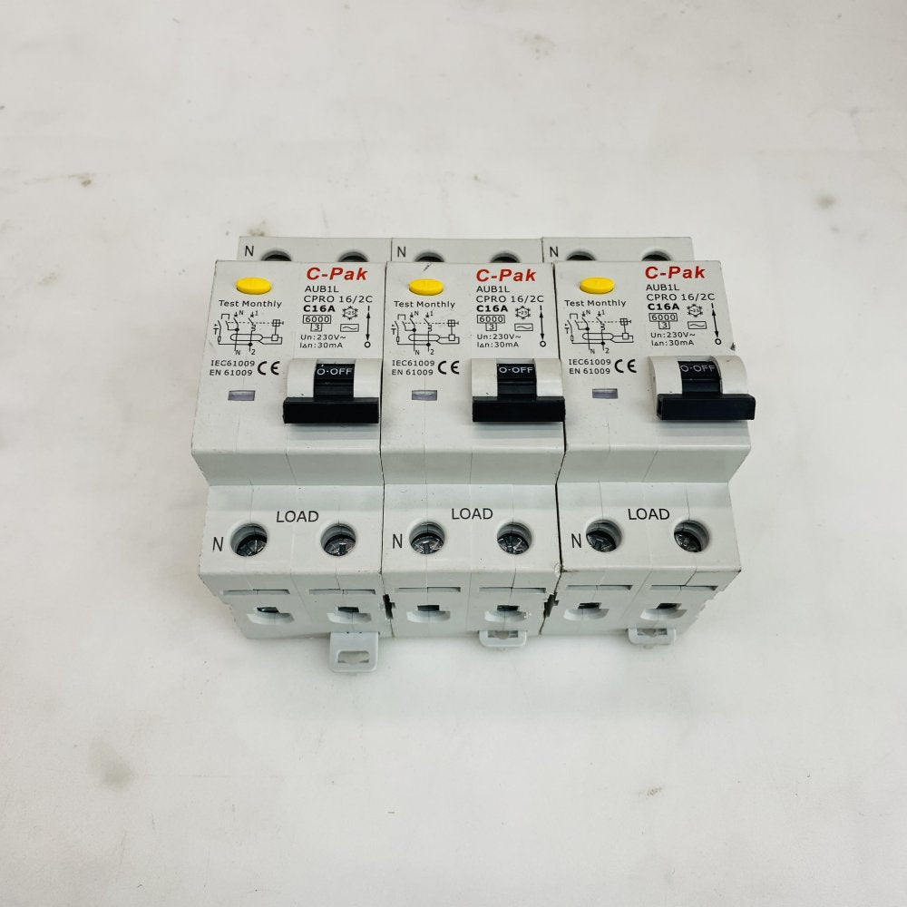C-Pak AUB1L CPRO 16/2C C16A 30mA 2P RCD / RCBO Residual Breaker Grade B