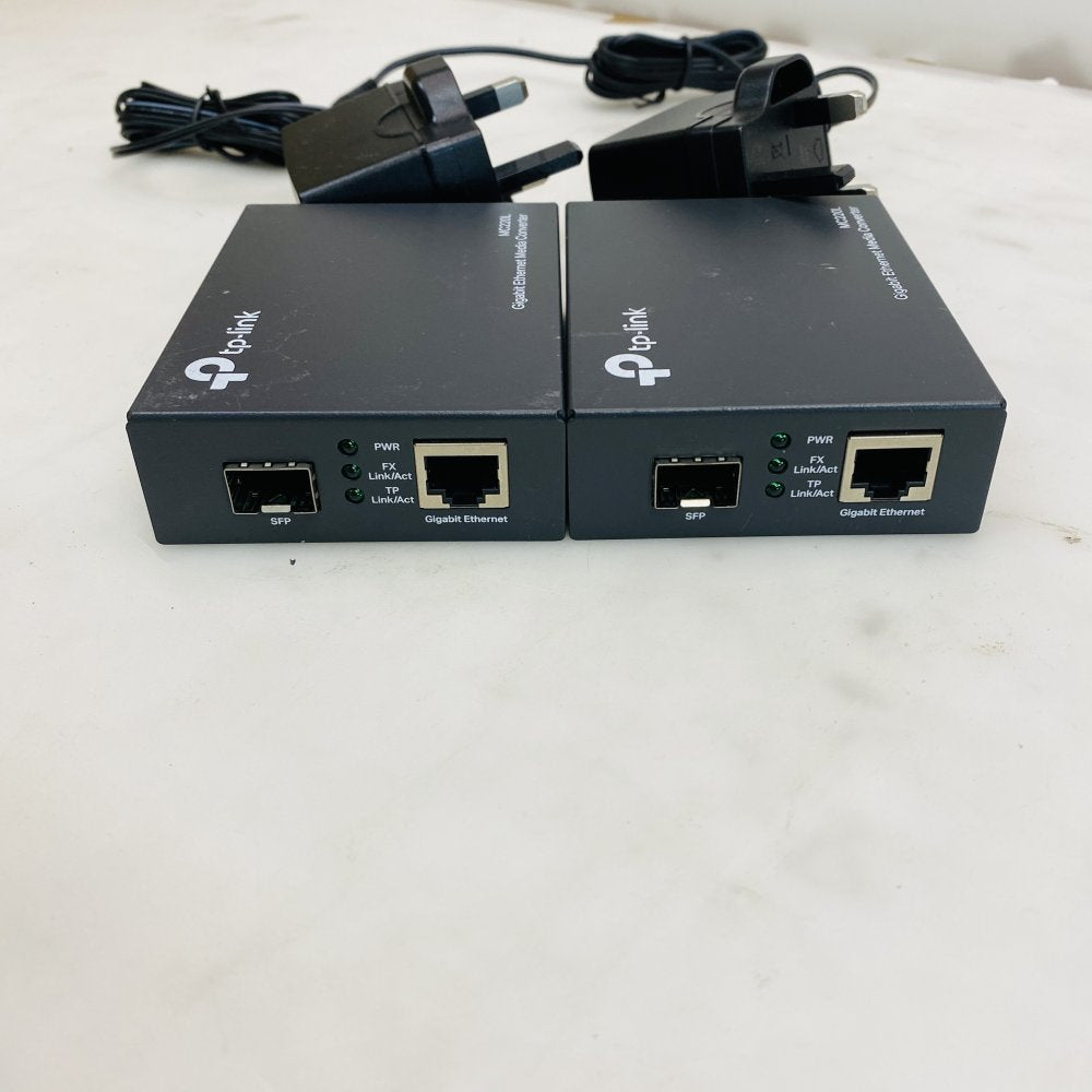 TP-Link MC220L Gigabit SFP Media Converter x2 with Power Adapters Grade B