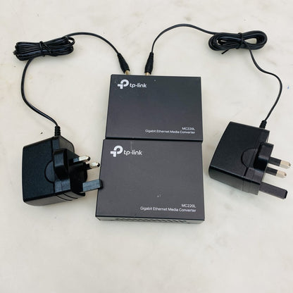 TP-Link MC220L Gigabit SFP Media Converter x2 with Power Adapters Grade B