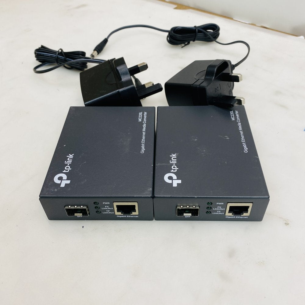 TP-Link MC220L Gigabit SFP Media Converter x2 with Power Adapters Grade B