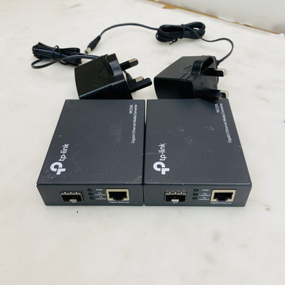 TP-Link MC220L Gigabit SFP Media Converter x2 with Power Adapters Grade B