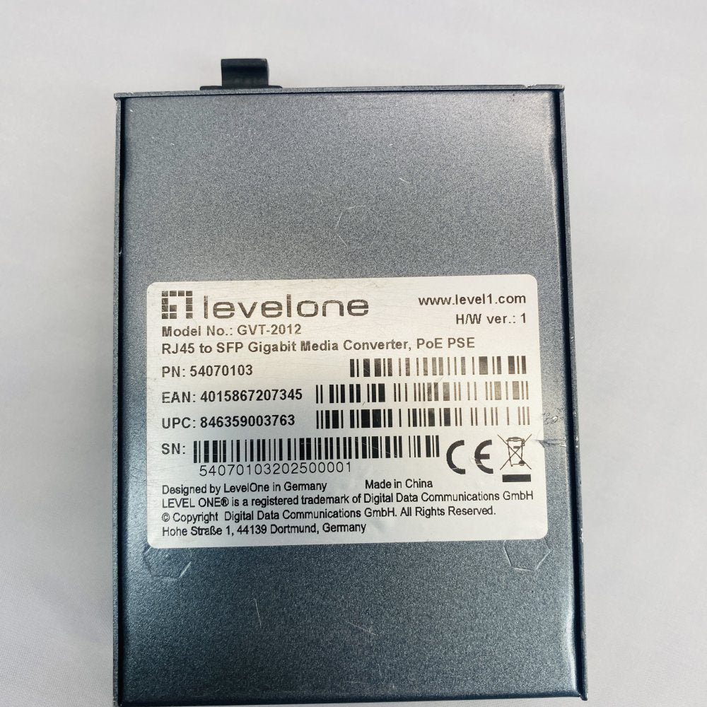 LevelOne GVT-2012 RJ45 to SFP Gigabit Media Converter PoE PSE Grade B