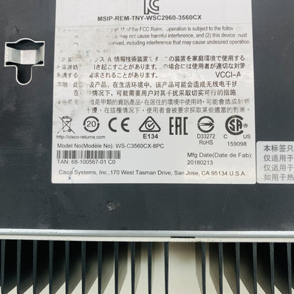 Cisco WS-C3560CX-8PC-S Catalyst 3560-CX 8-Port PoE 240W Switch Grade B