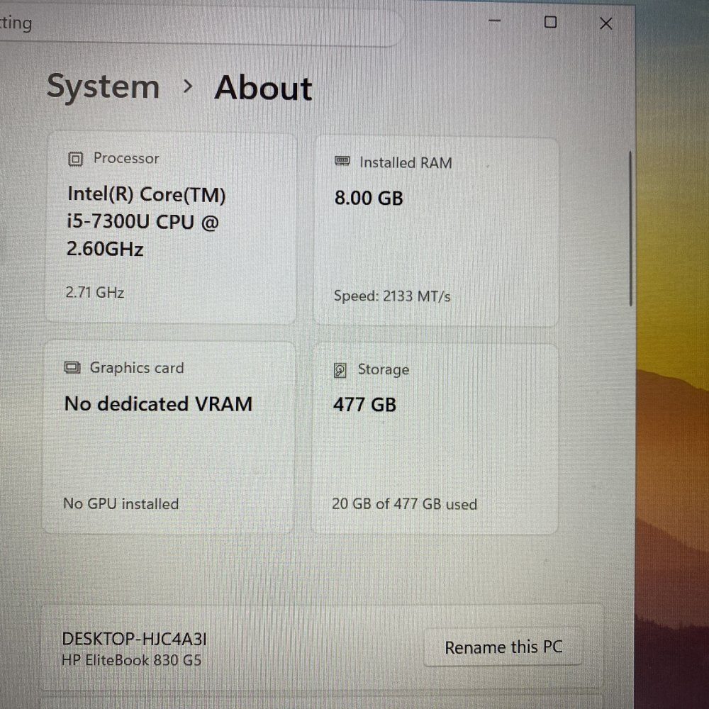 HP EliteBook 830 G5 i5-7300U 8GB 512GB SSD (Grade D)