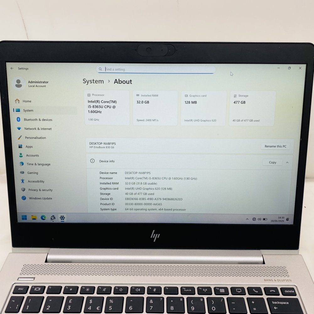 HP EliteBook 830 G6 i5-8365U 32GB RAM 477GB SSD Grade B