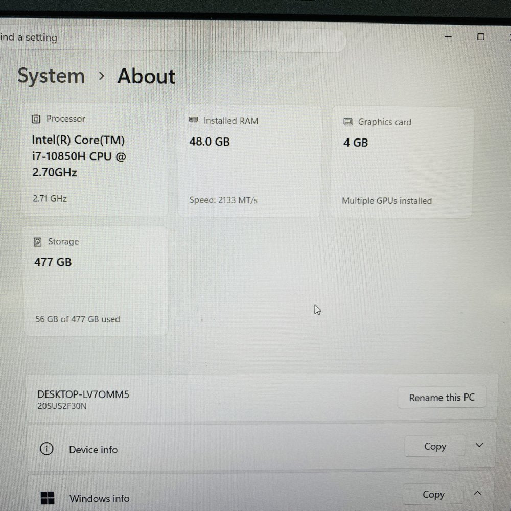 Lenovo ThinkPad P15 i7-10850H 48GB RAM 477GB SSD nVidia T2000 (Grade B)