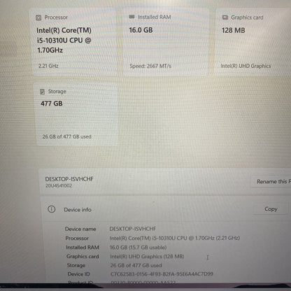 Lenovo ThinkPad L15 i5-10310U 16GB 512GB SSD Windows 11 Grade B