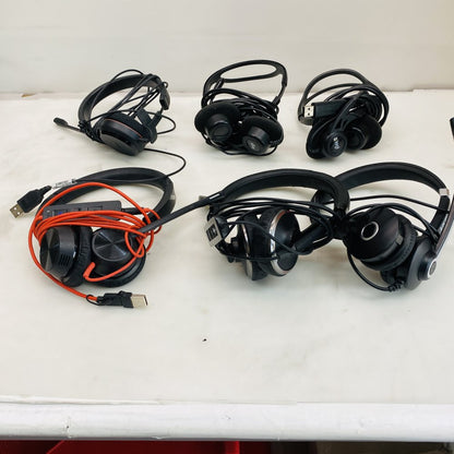 Lot of 6 USB Computer Headsets Plantronics Blackwire Jabra Logitech Grade D