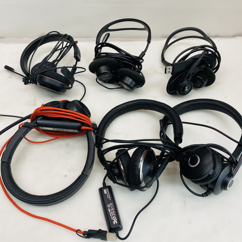 Lot of 6 USB Computer Headsets Plantronics Blackwire Jabra Logitech Grade D