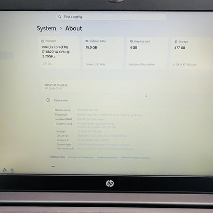 HP ZBook 15 G3 15.6" Mobile Workstation i7-6820HQ 16GB 512GB SSD 4GB GPU Grade C