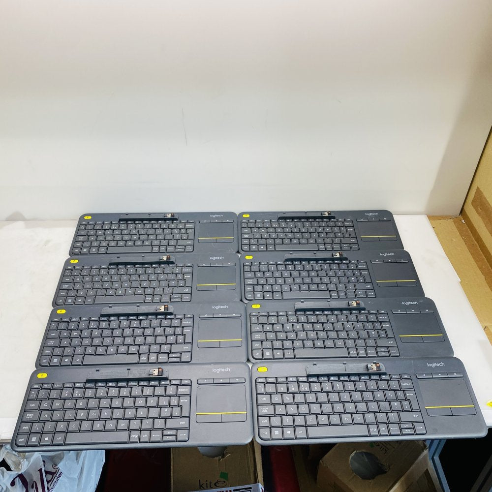Lot of 8 Logitech K400+ Wireless Touchpad Keyboards with Receivers (Grade C)