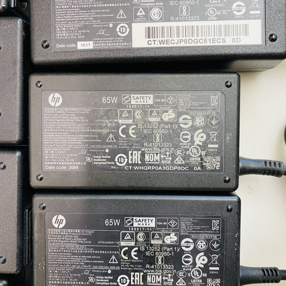 HP 65W Laptop AC Power Adapter Charger Lot with Power Cables Grade B