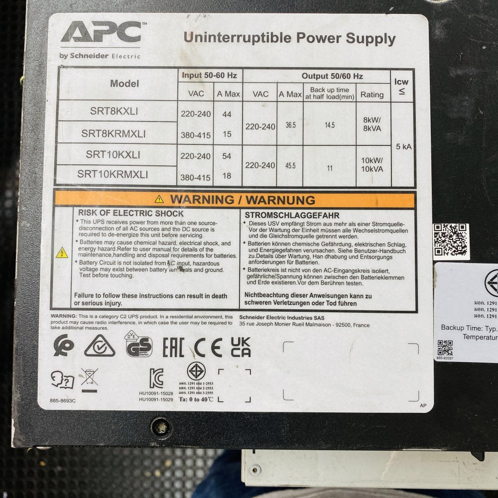 APC Schneider Electric SRT10KRMXLI Smart-UPS SRT 10kVA Rackmount UPS Grade D