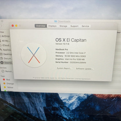 Apple MacBook Pro 15" Retina A1398 2.2GHz i7 16GB RAM Screen Wear Grade D