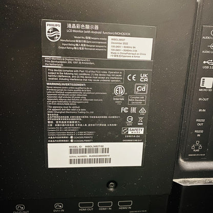 Philips 86BDL3652T LCD Touchscreen Display Monitor USB HDMI DisplayPort