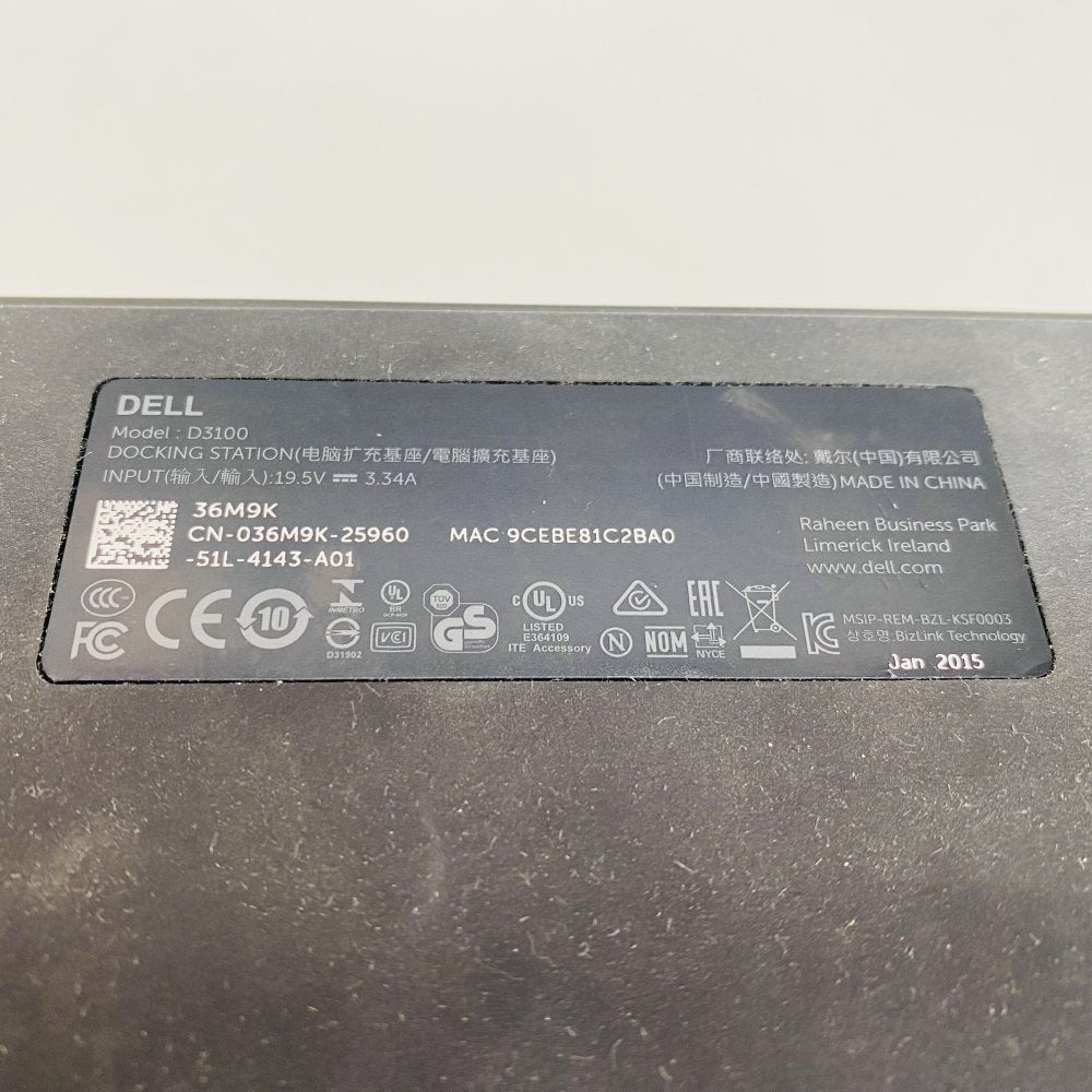 Dell D3100 USB 3.0 Universal Docking Station w/ 130W AC Adapter Cables (Grade B)