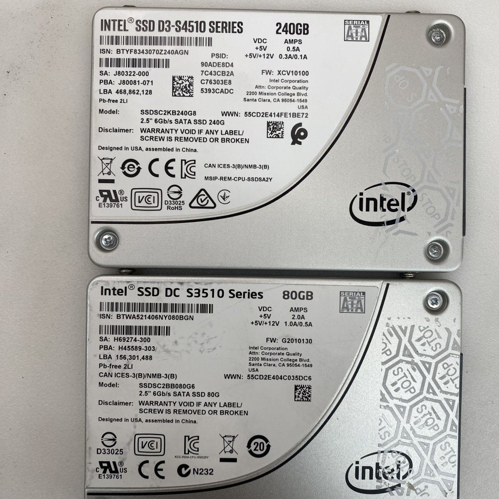 Intel DC S3510 800GB & D3-S4510 240GB SATA SSD 2.5in Lot Garde B
