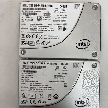 Intel DC S3510 800GB & D3-S4510 240GB SATA SSD 2.5in Lot Garde B
