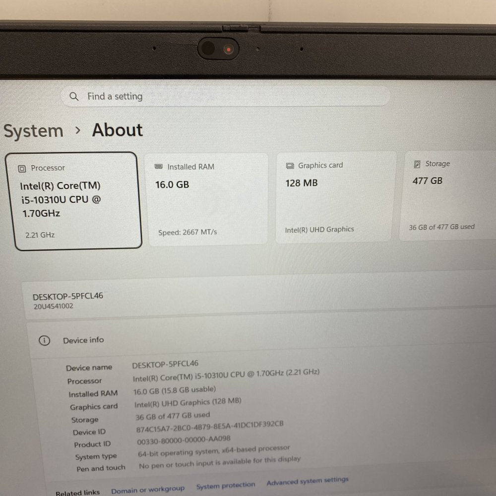 Lenovo ThinkPad L15 Gen 1 i5-10310U 16GB 512GB SSD Windows 11 Pro