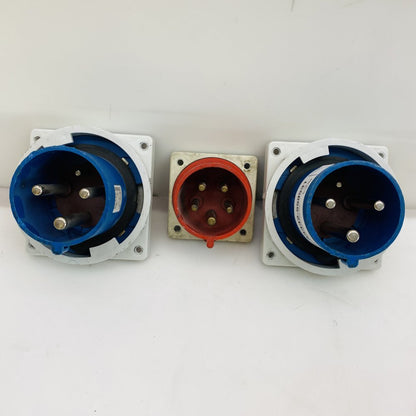 Mennekes CEE Panel Mount Male Plugs Lot of 3 Blue Red