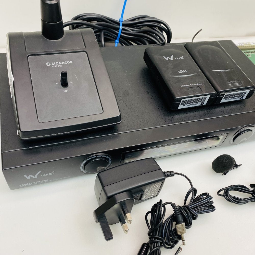 W Audio TPT-202 UHF Dual-Channel Wireless Microphone Receiver Bundle Used