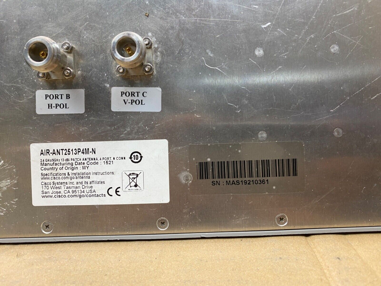 Cisco Dual-Band Antenna AIR-ANT2513P4M-N 13 dBi N-Type Ports 2.4/5GHz