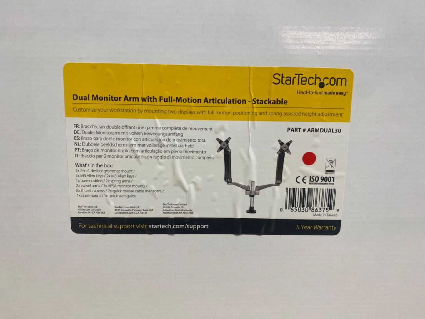 StarTech Full-Motion Articulating Desk Monitor Arm, Stackable Design