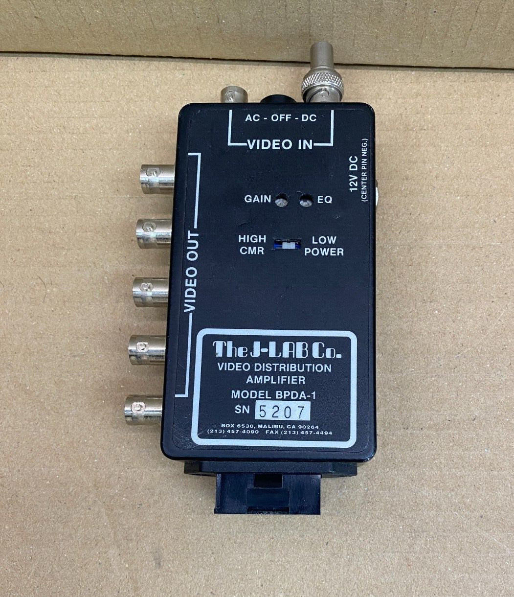 Broadcast Video Distribution Amplifier BNC Composite J-LAB BPDA-1 AC 12V DC