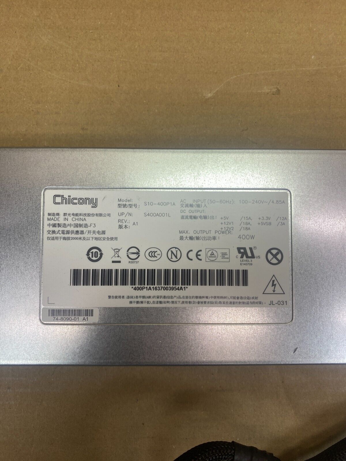 Industrial Power Supply 400W Chicony S10-400P1A Ethernet Module Rack-Mount