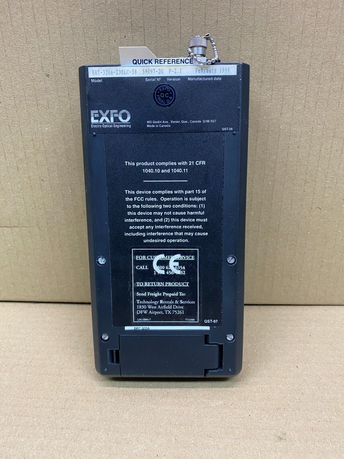 Telecom Back-Reflection ORL Meter EXFO BRT-320A Fiber Optic Testing