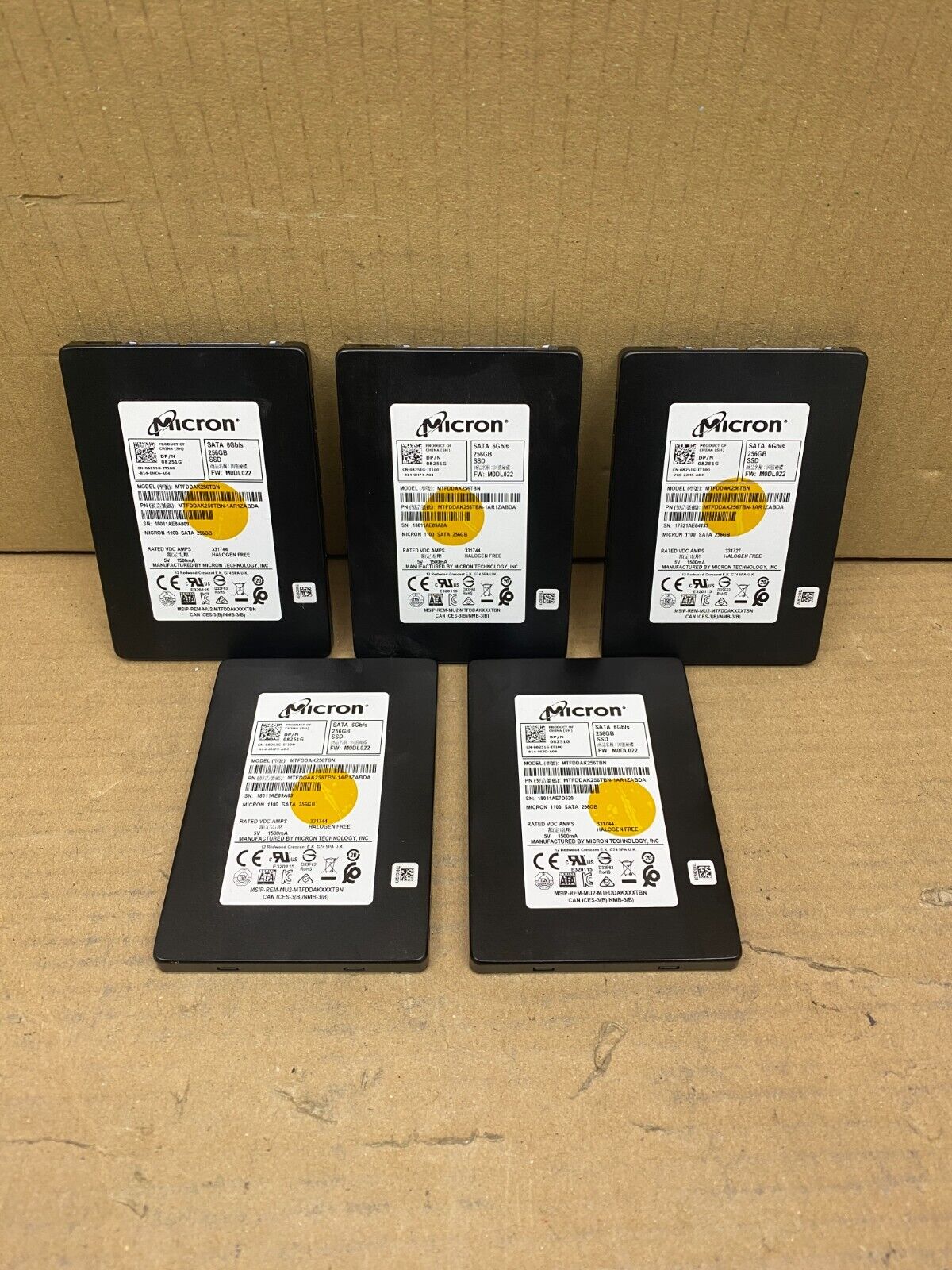 Micron 256GB SATA SSD Pack AES Encrypted M.2 Drives 5x, 530MB/s, 2.5-inch