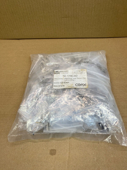 Broadcast BNC Connector, 75Ω Amphenol RF Plug Cable Mount, Crimp, 100x