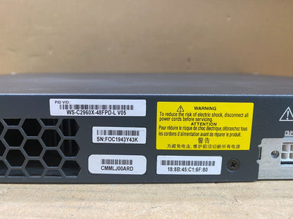 Enterprise Gigabit PoE+ Switch, Cisco Catalyst WS-C2960X-48FPD-L, 48 Ports