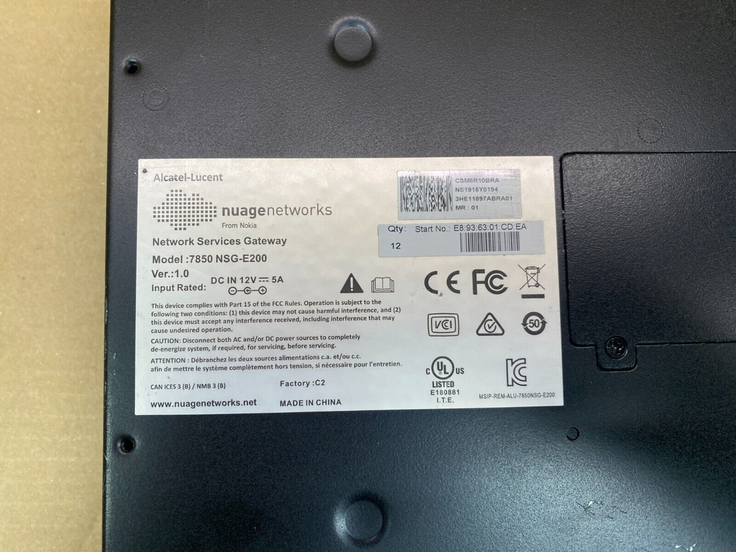 Network Services Gateway Nuage Networks 7850 NSG-E200 Ethernet No PSU